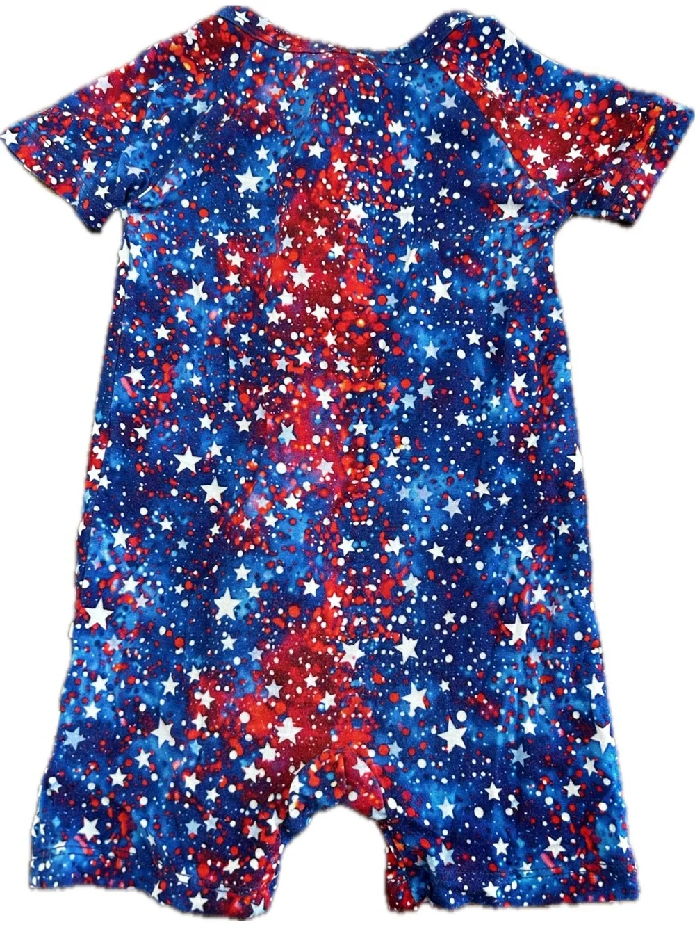 Bamboo Snuggle Bums Starry Galaxy Zip Romper - Red & Blue 3-6Mo